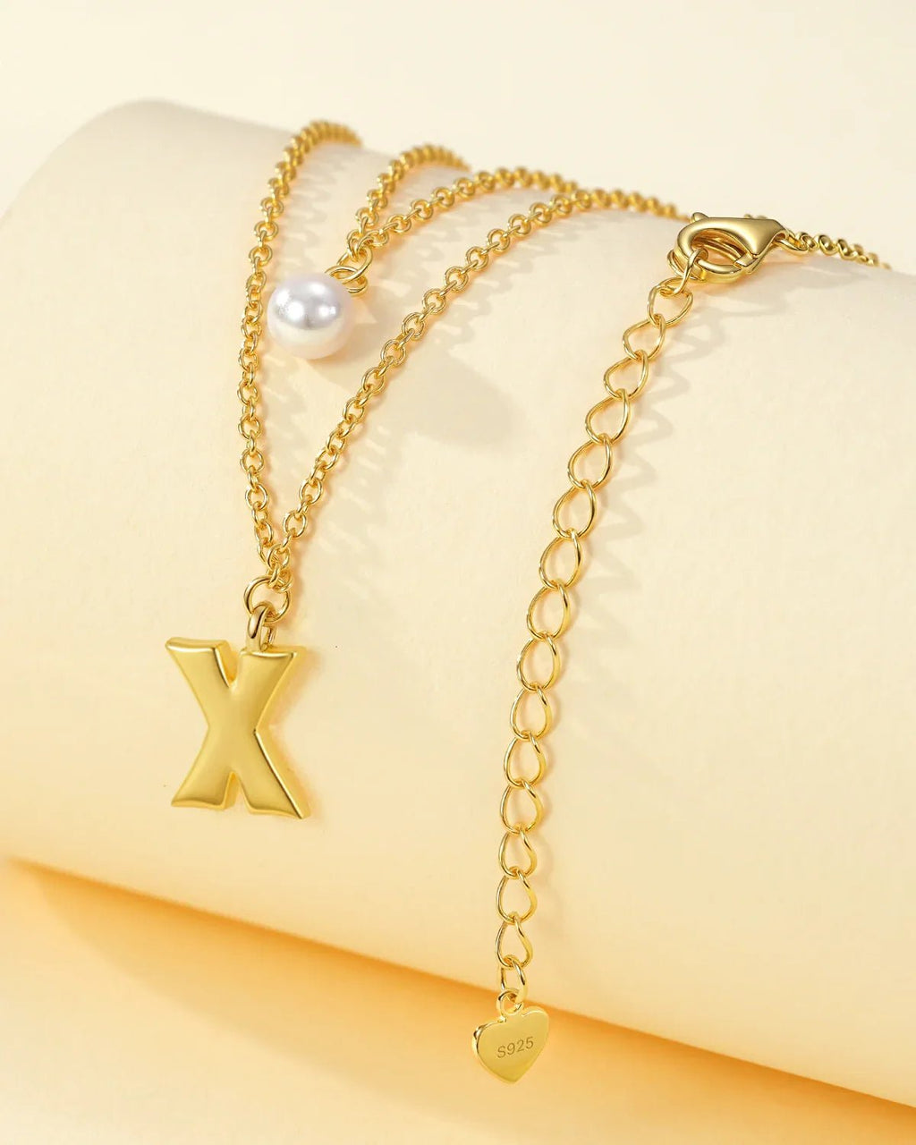 Layered Initial Letter Necklace with Pearl Charm