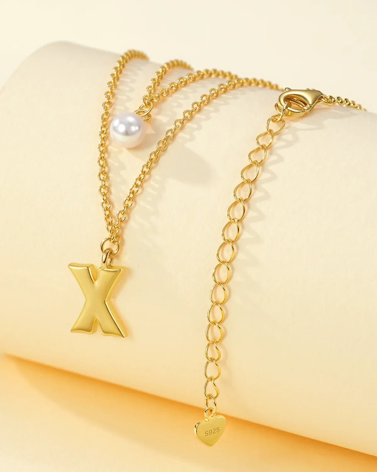 Layered Initial Letter Necklace with Pearl Charm