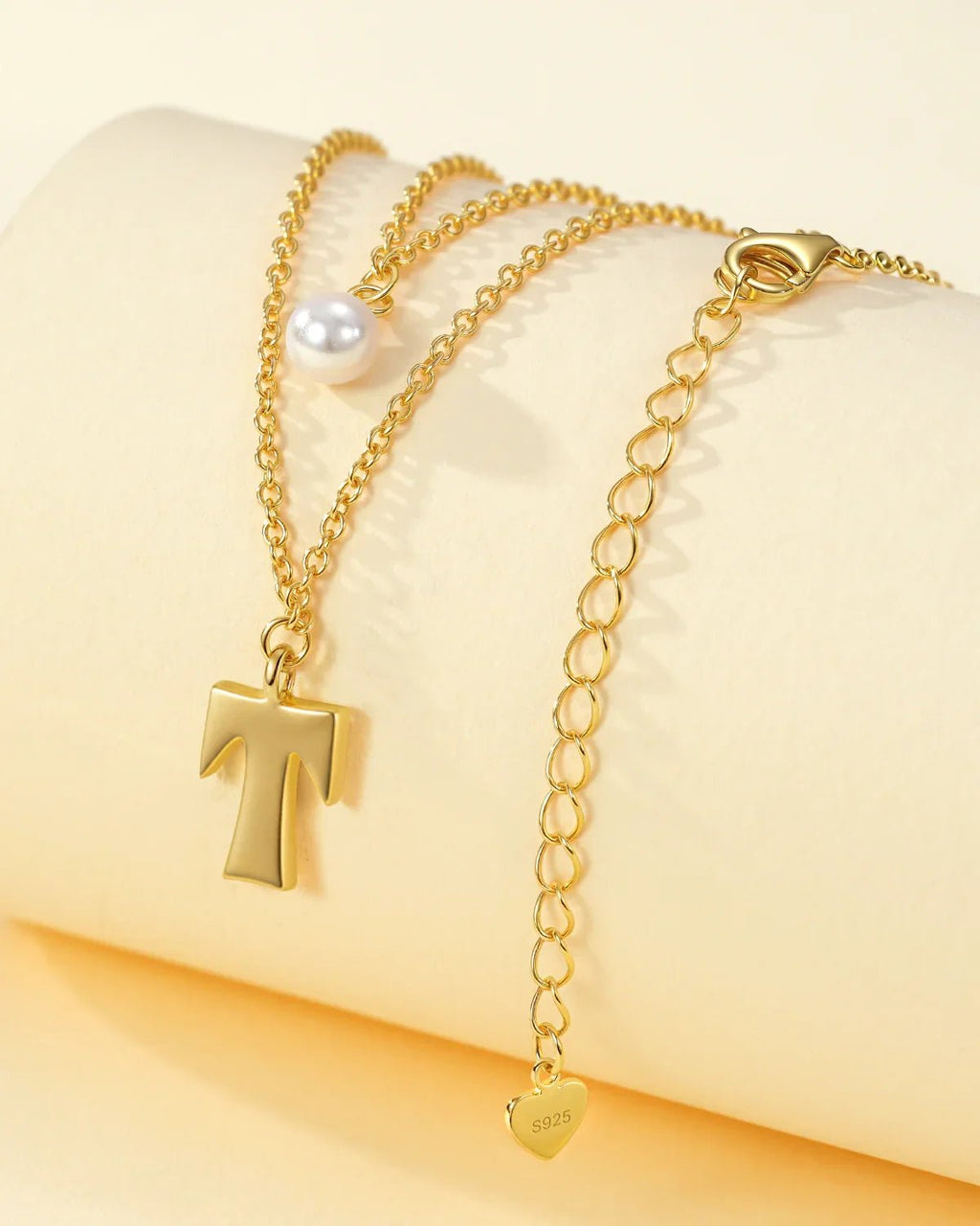 Layered Initial Letter Necklace with Pearl Charm