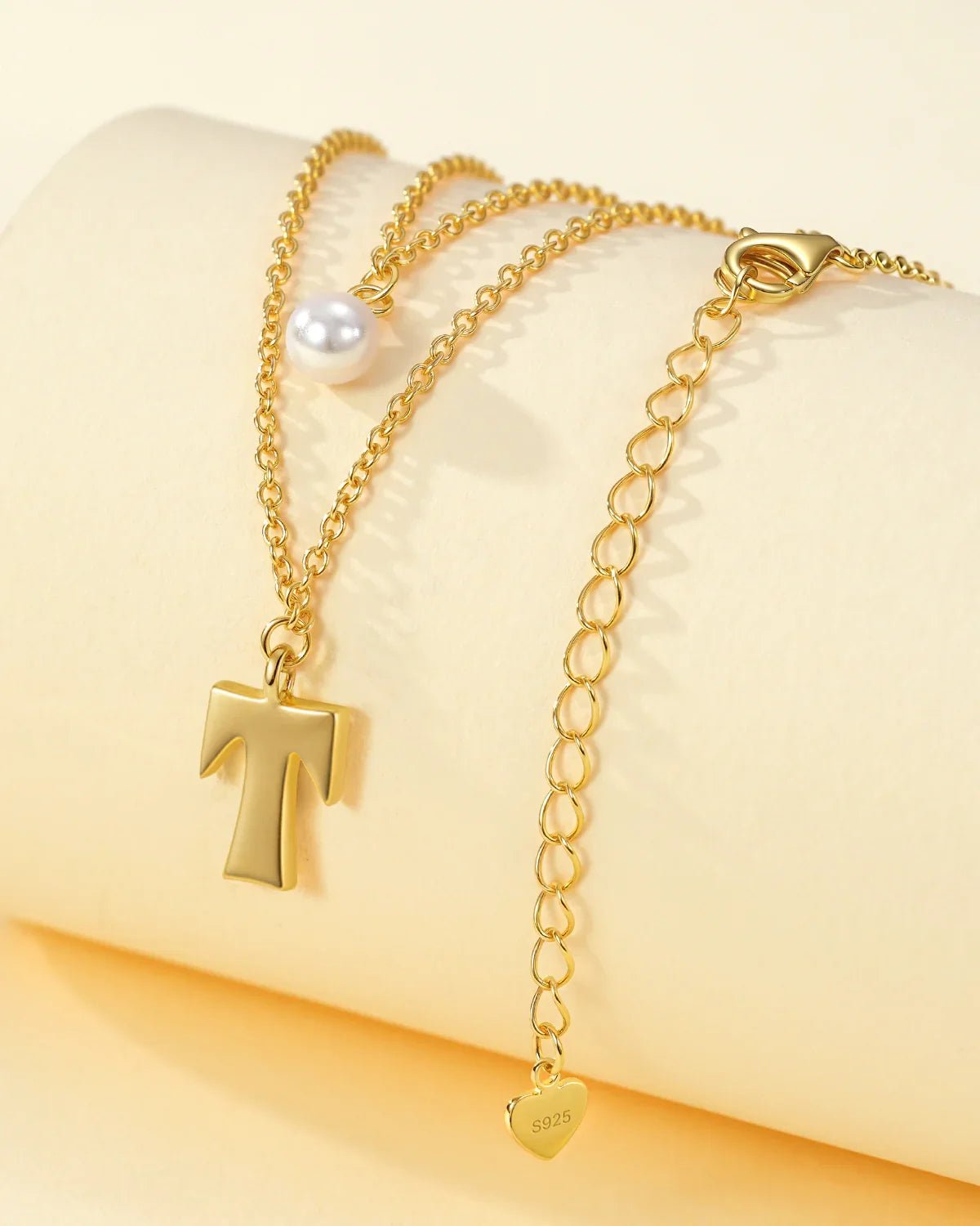 Layered Initial Letter Necklace with Pearl Charm