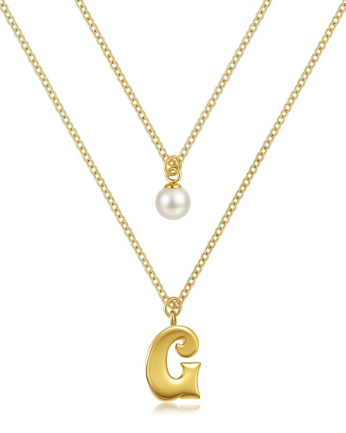 Layered Initial Letter Necklace with Pearl Charm