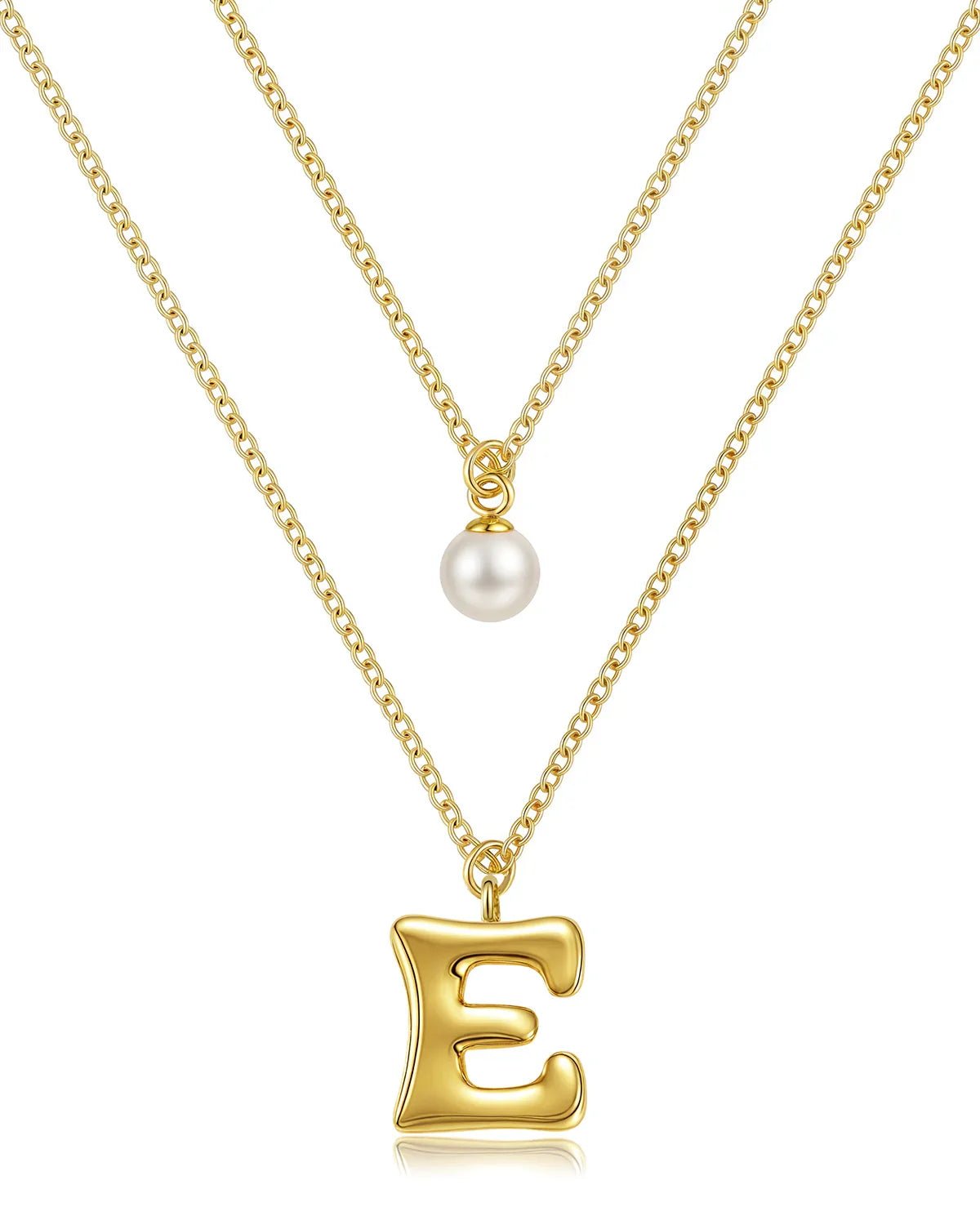Layered Initial Letter Necklace with Pearl Charm