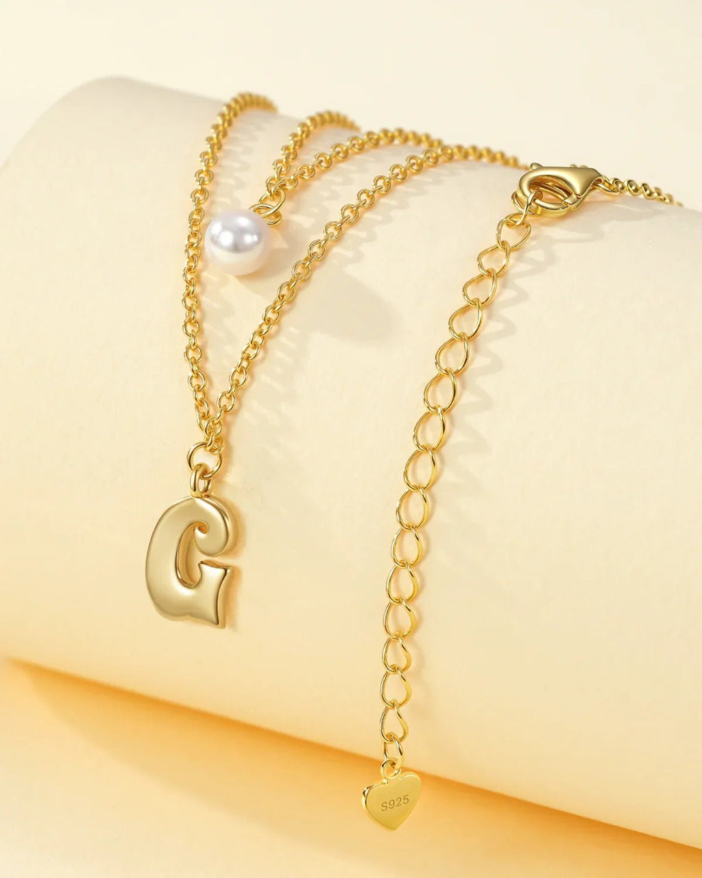 Layered Initial Letter Necklace with Pearl Charm