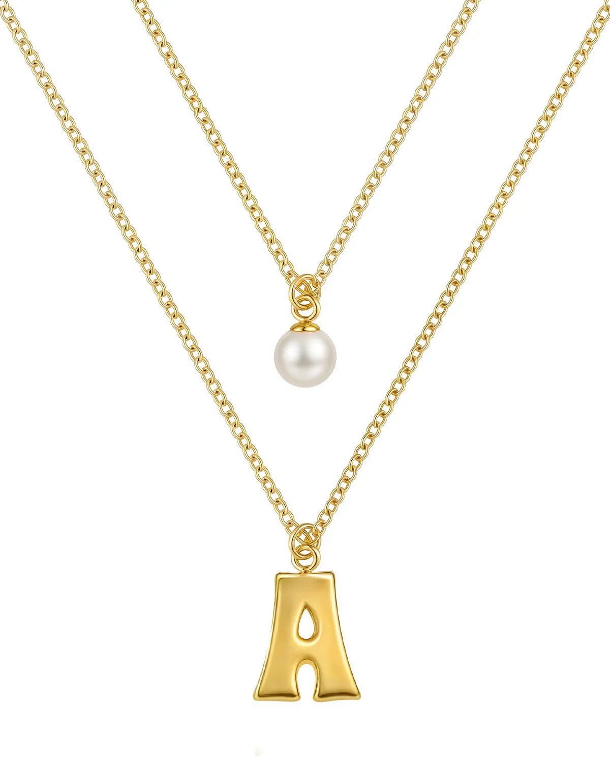 Layered Initial Letter Necklace with Pearl Charm