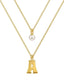 Layered Initial Letter Necklace with Pearl Charm