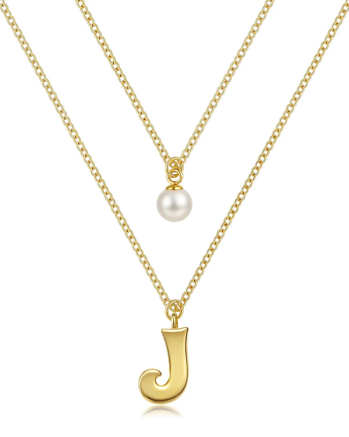 Layered Initial Letter Necklace with Pearl Charm