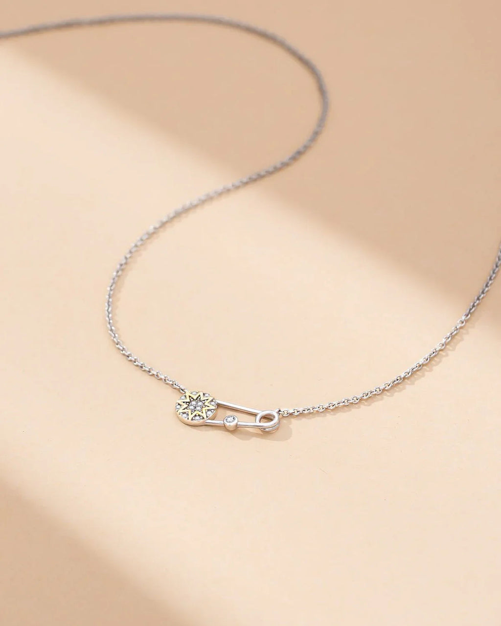 Lucky Star Safety Pin Necklace – Diamond-Inspired Pendant for Women