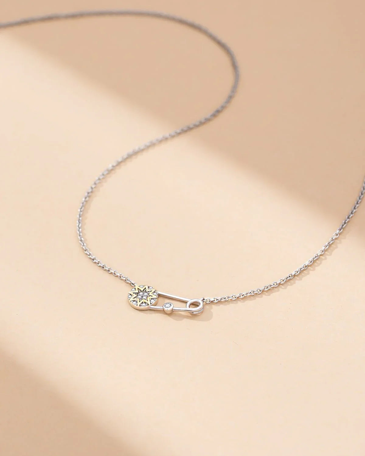 Lucky Star Safety Pin Necklace – Diamond-Inspired Pendant for Women
