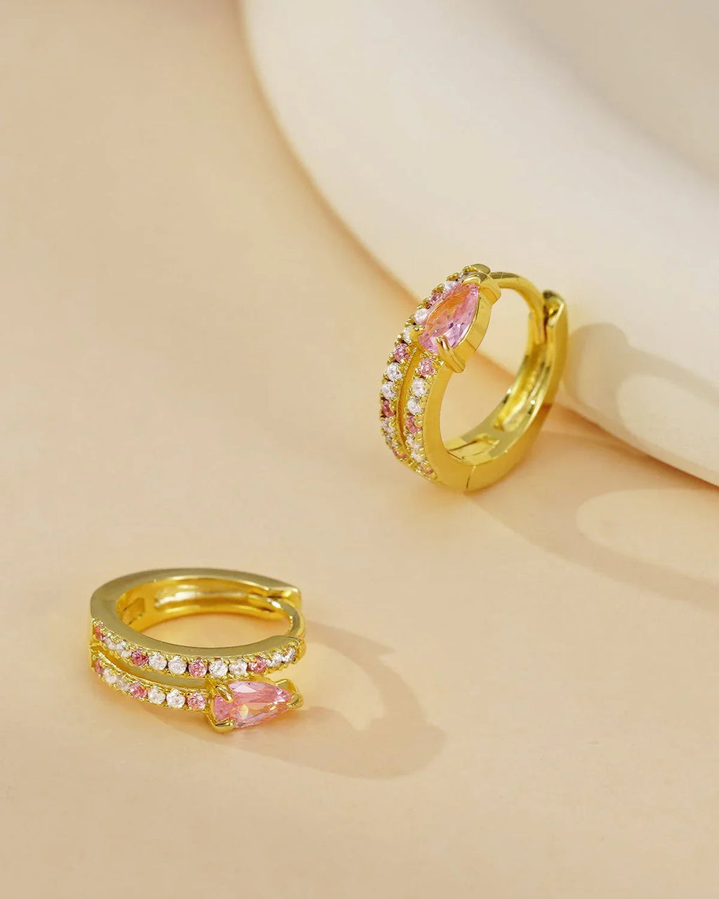 Mini Pink Cubic Zirconia Huggie Earrings