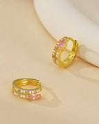 Mini Pink Cubic Zirconia Huggie Earrings
