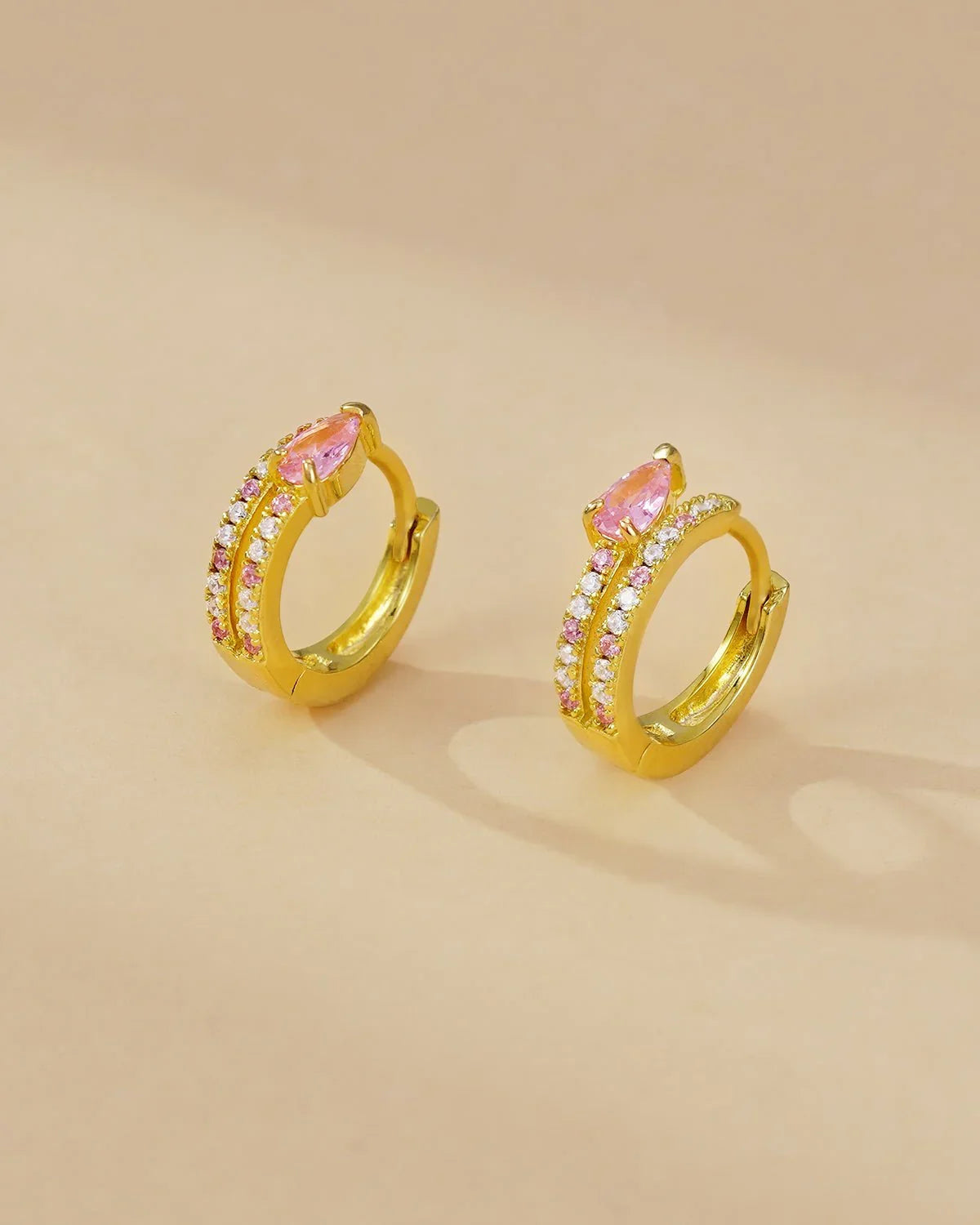 Mini Pink Cubic Zirconia Huggie Earrings