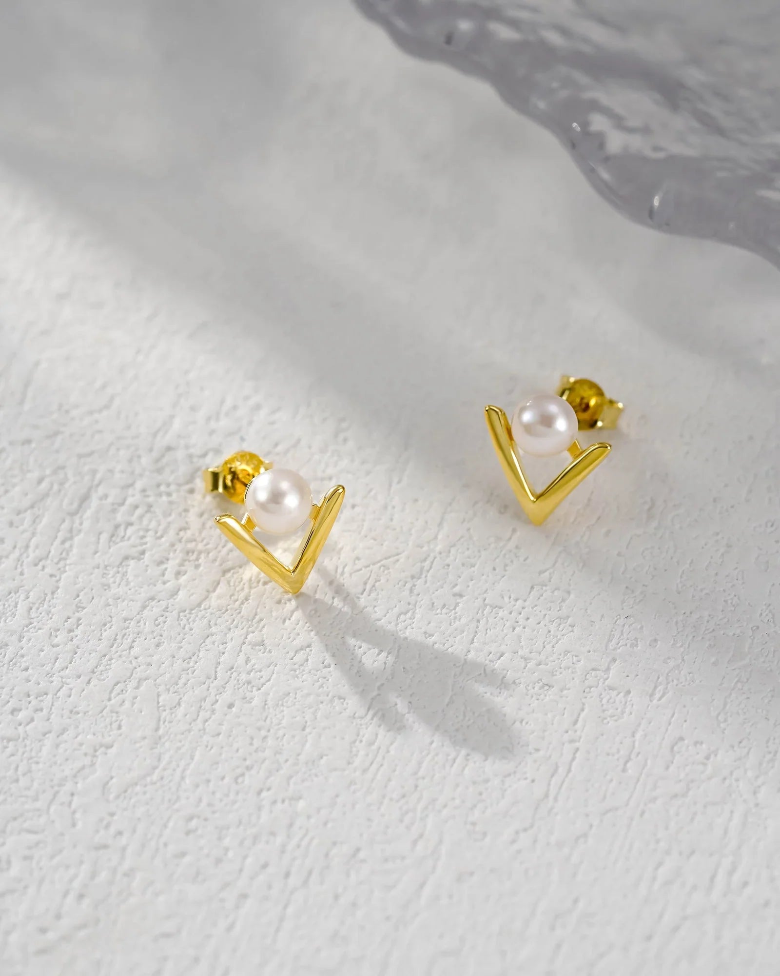 Modern V-Shape Pearl Stud Earrings