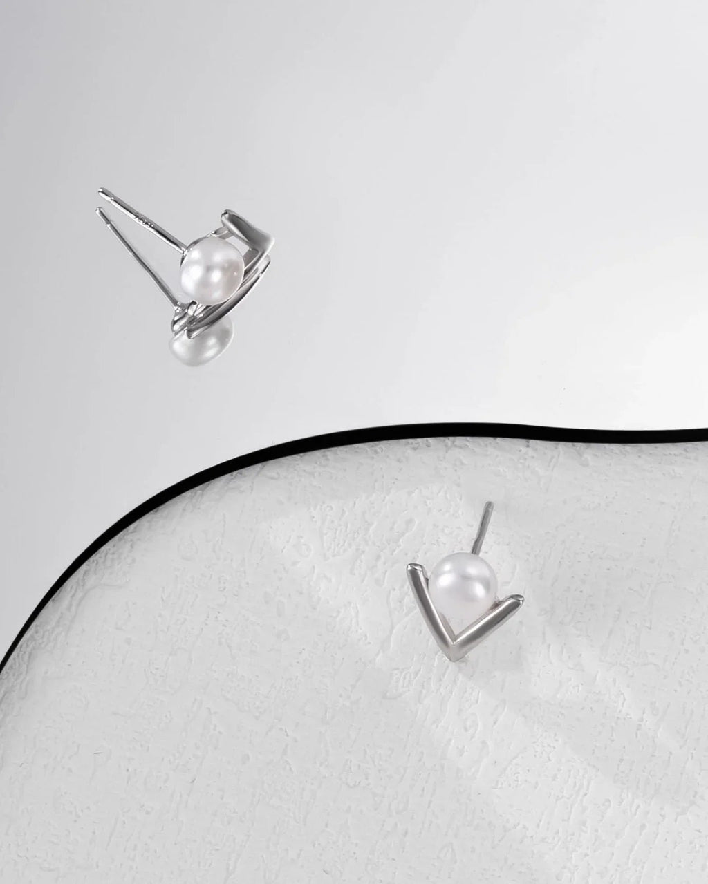 Modern V-Shape Pearl Stud Earrings