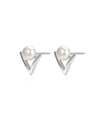 Modern V-Shape Pearl Stud Earrings