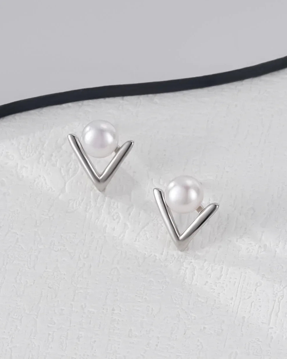 Modern V-Shape Pearl Stud Earrings