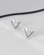 Modern V-Shape Pearl Stud Earrings