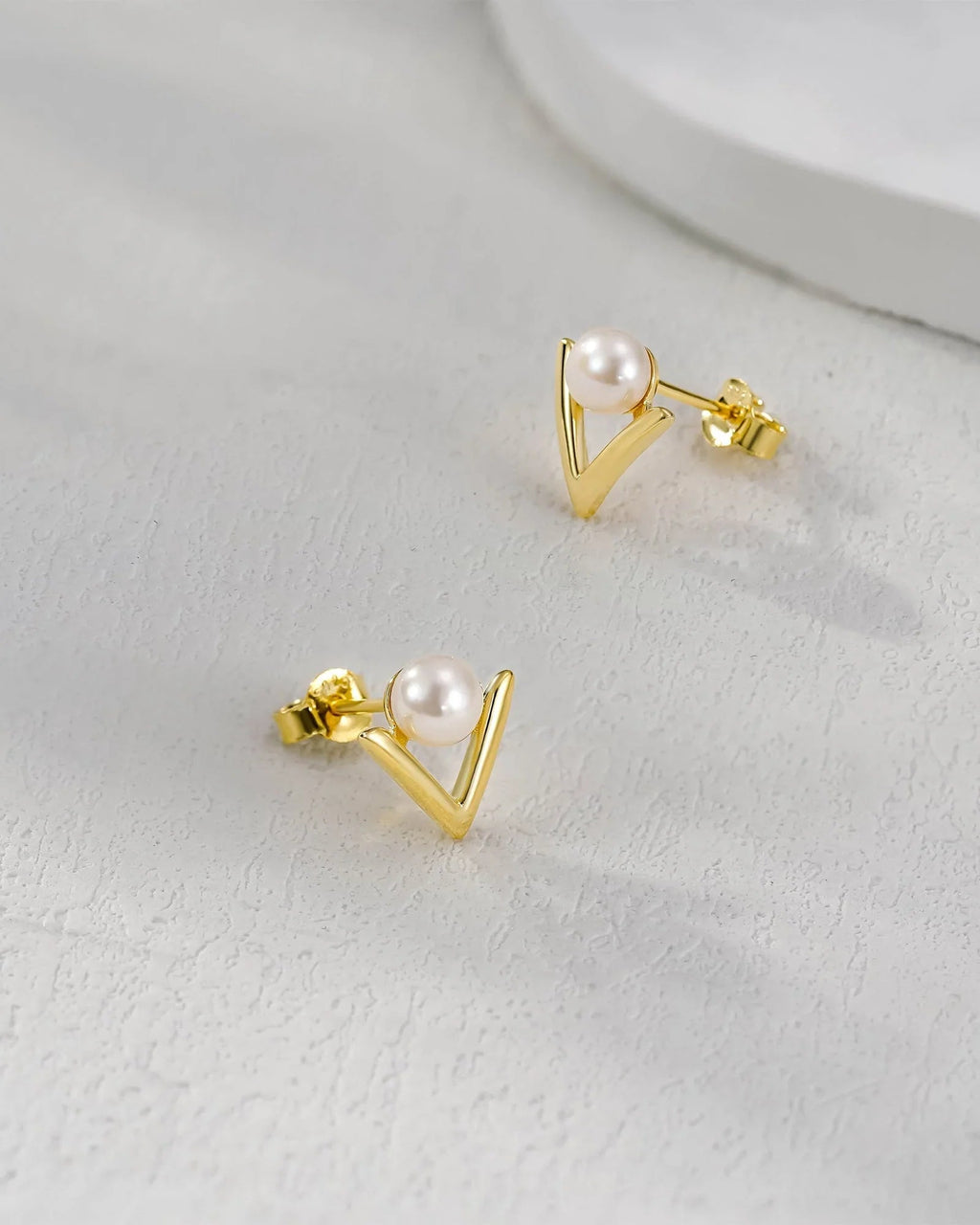 Modern V-Shape Pearl Stud Earrings