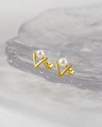 Modern V-Shape Pearl Stud Earrings