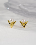 Modern V-Shape Pearl Stud Earrings