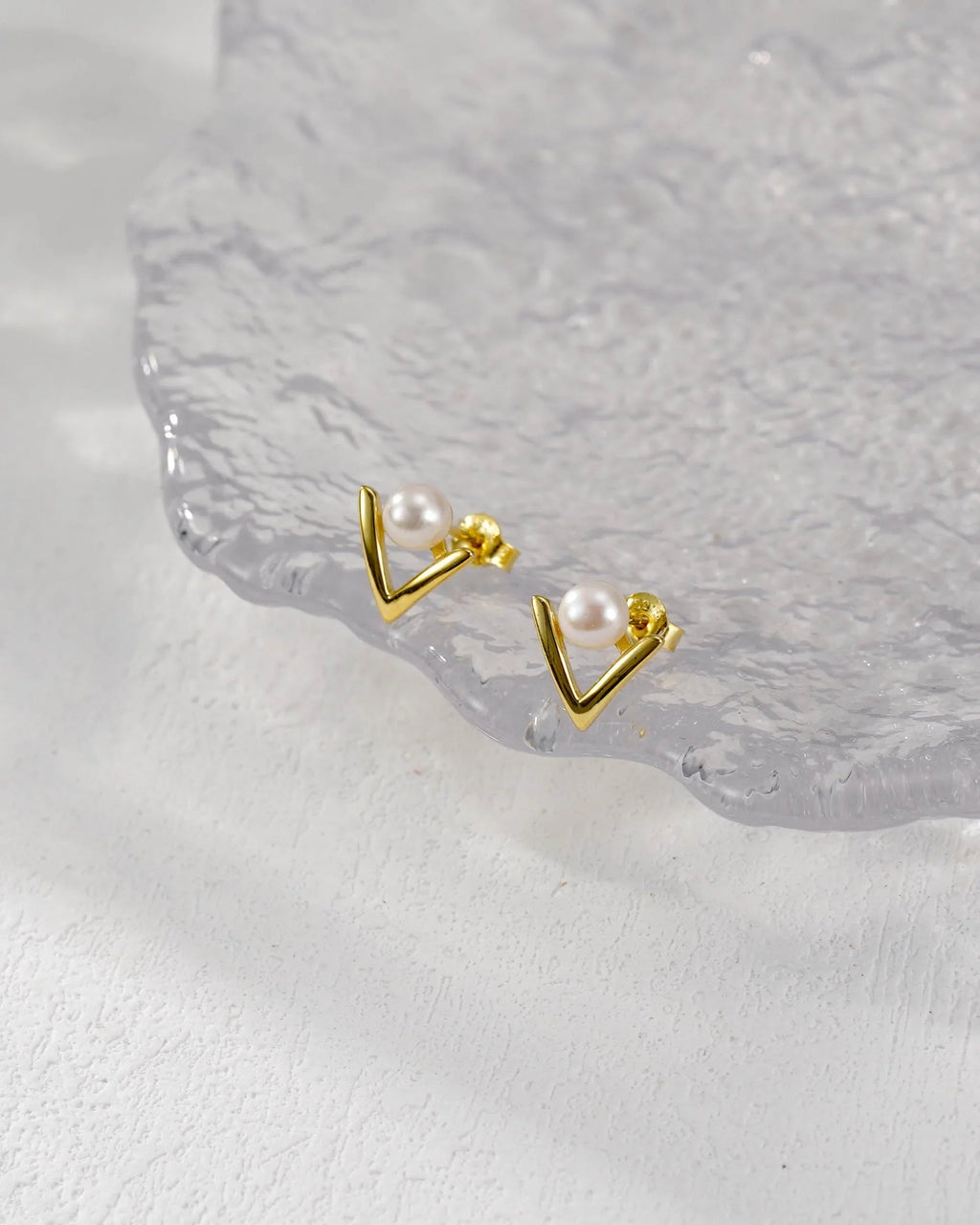 Modern V-Shape Pearl Stud Earrings