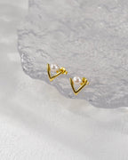Modern V-Shape Pearl Stud Earrings