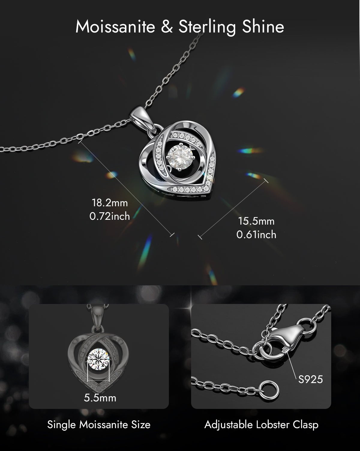 Moissanite Heart Pendant Necklace