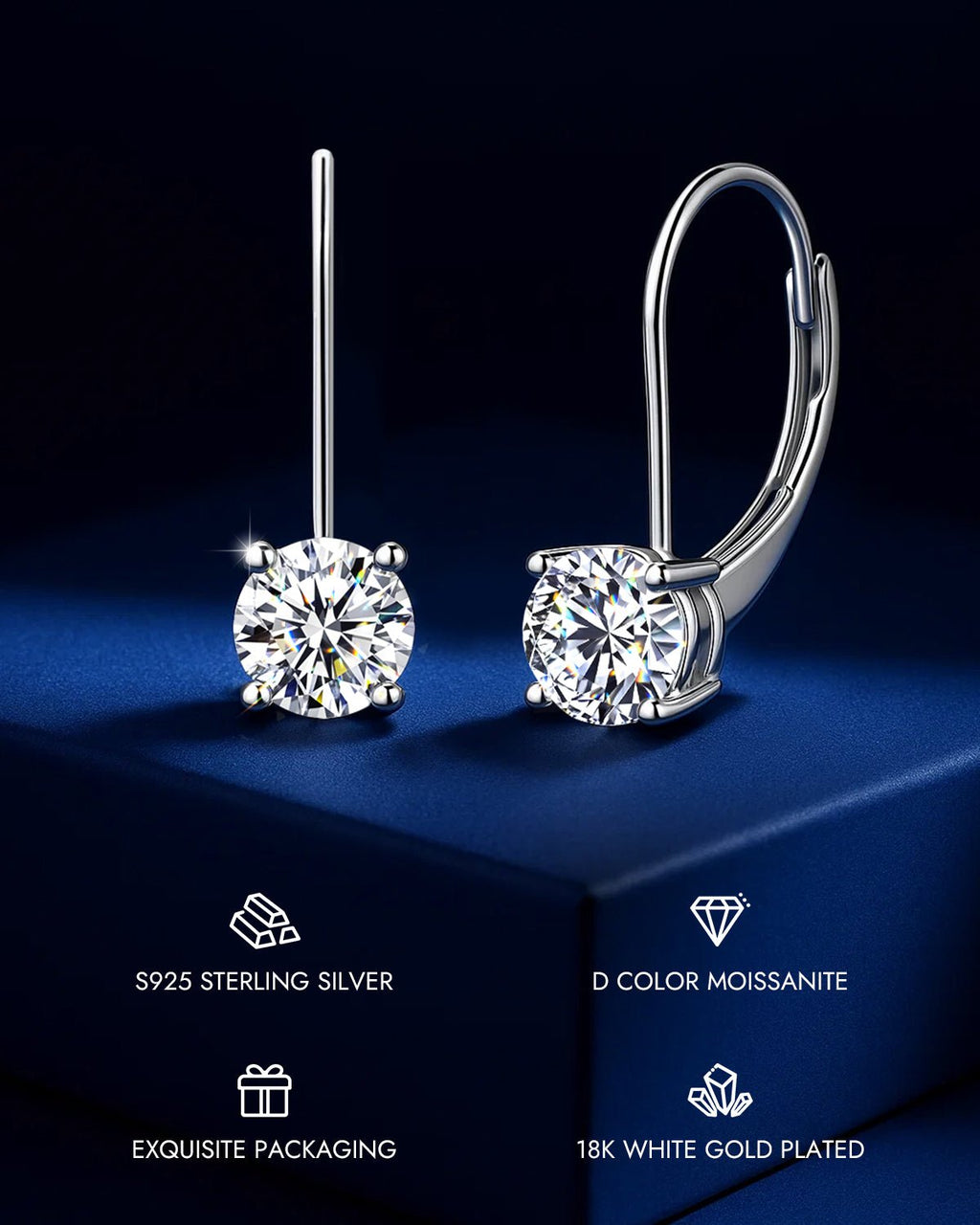 Moissanite Lever‑Back Drop Earrings