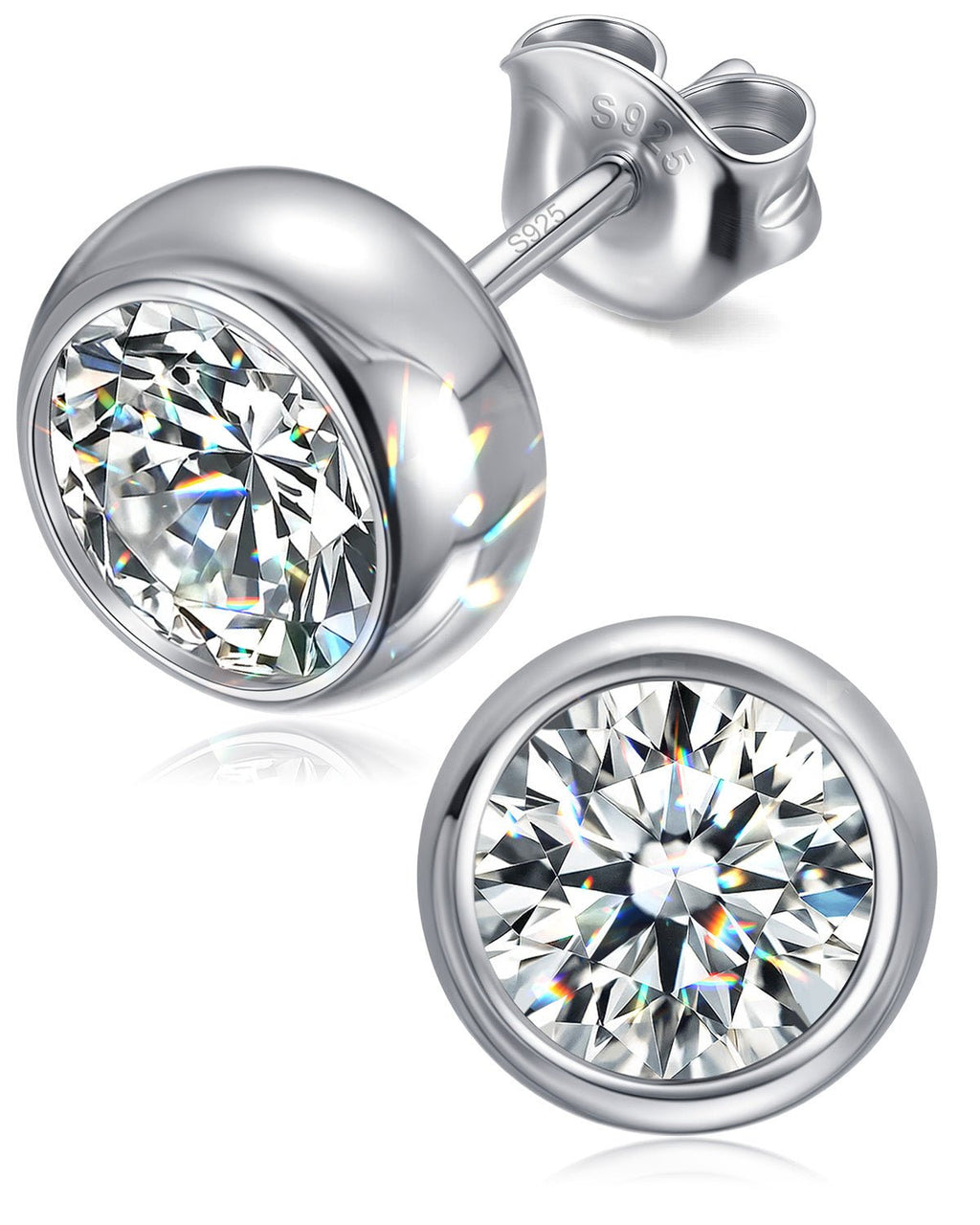 Moissanite Stud Earrings – Bezel Set Brilliant Cut