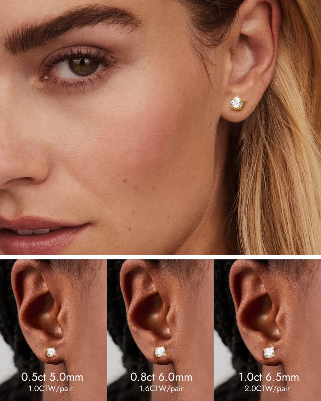 Moissanite Stud Earrings with 14K Solid Gold Posts