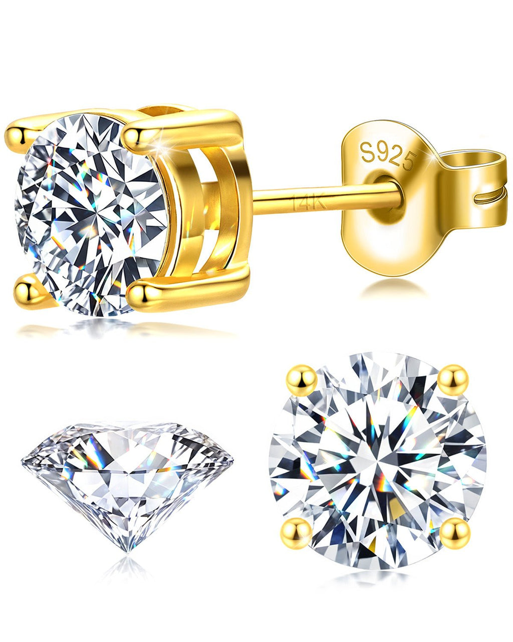 Moissanite Stud Earrings with 14K Solid Gold Posts