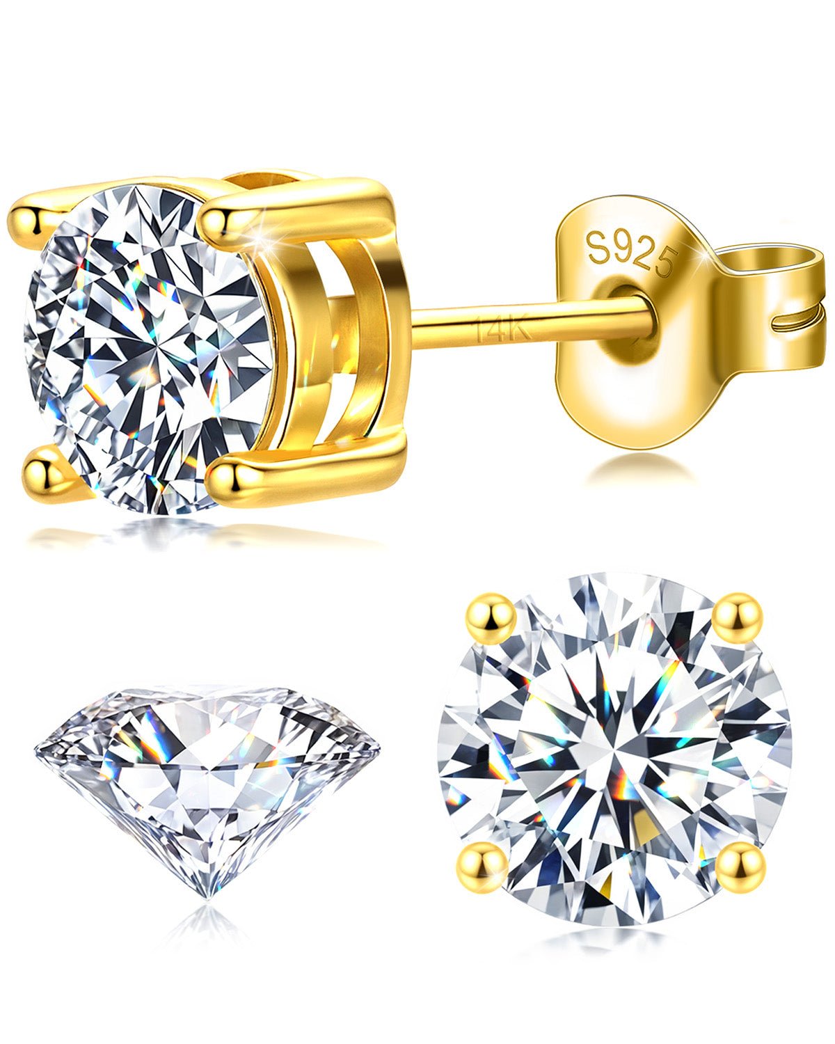 Moissanite Stud Earrings with 14K Solid Gold Posts