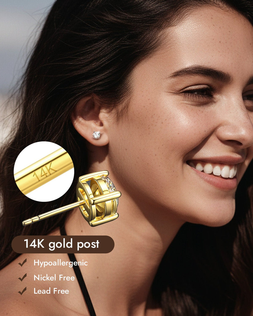 Moissanite Stud Earrings with 14K Solid Gold Posts