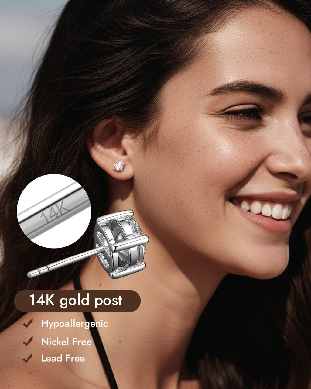 Moissanite Stud Earrings with 14K Solid Gold Posts