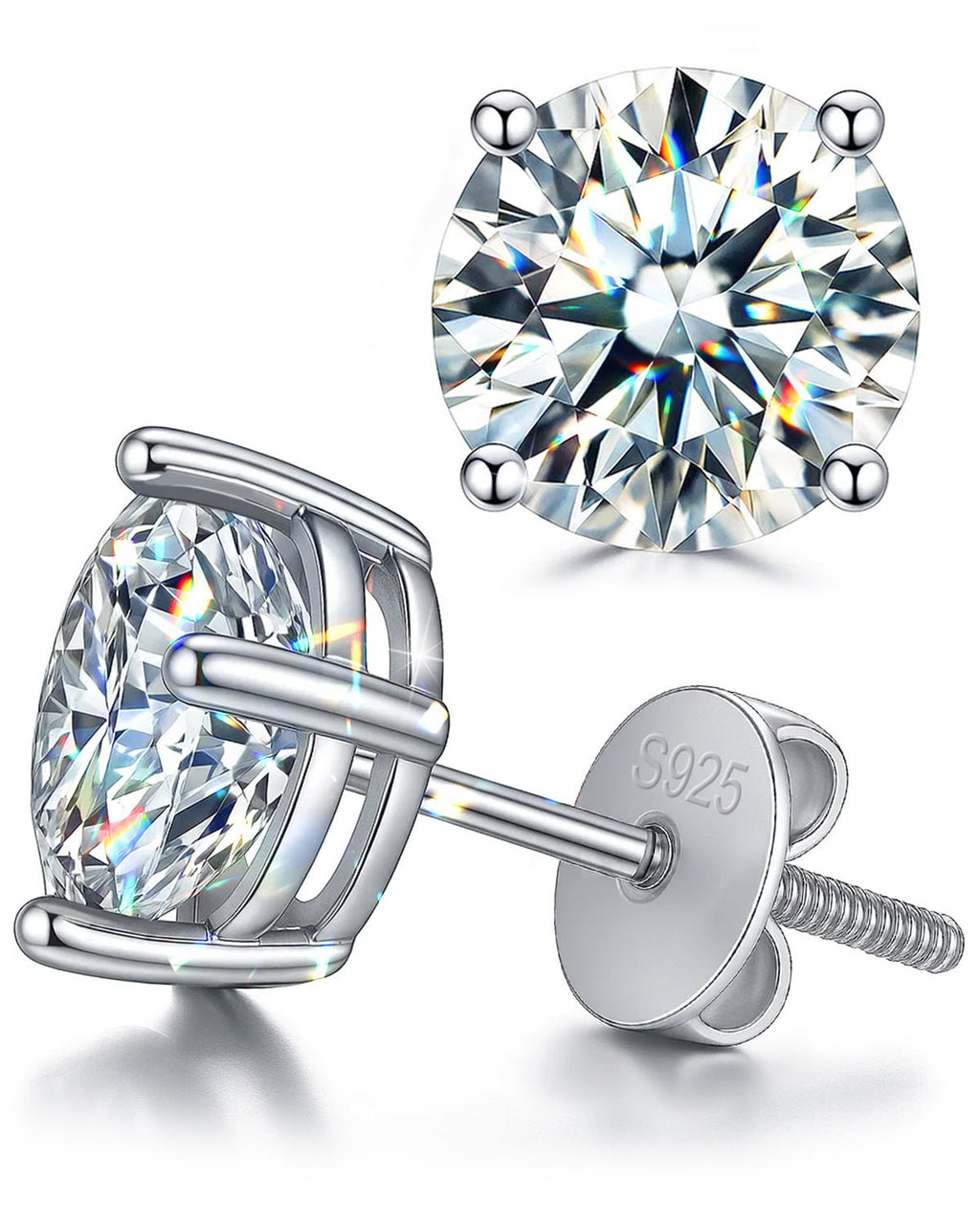 Moissanite Stud Earrings with Screw Back