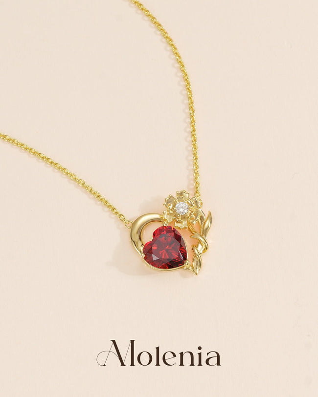 Molenia Birth Flower & Birthstone Heart Necklace Main Image