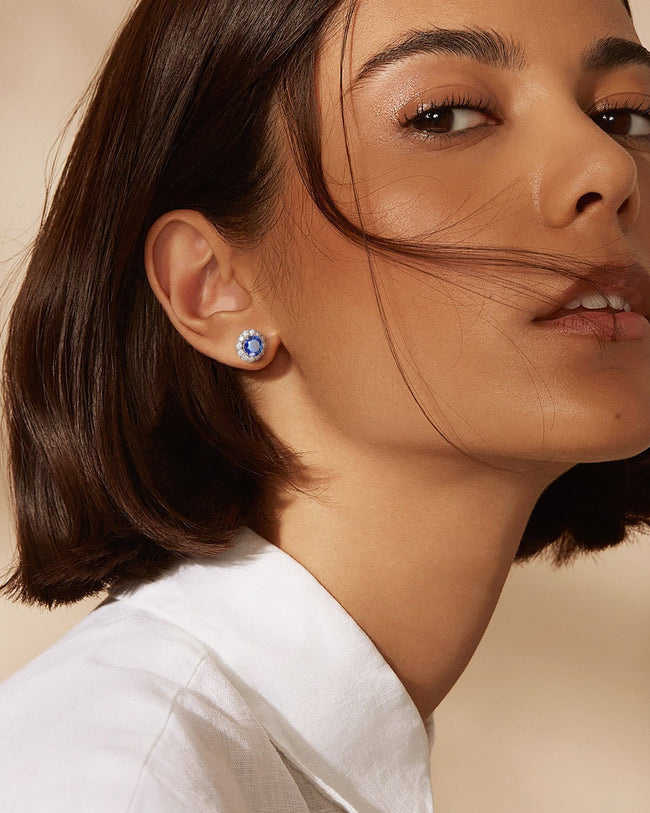 Molenia Halo Birthstone Stud Earrings Main Image