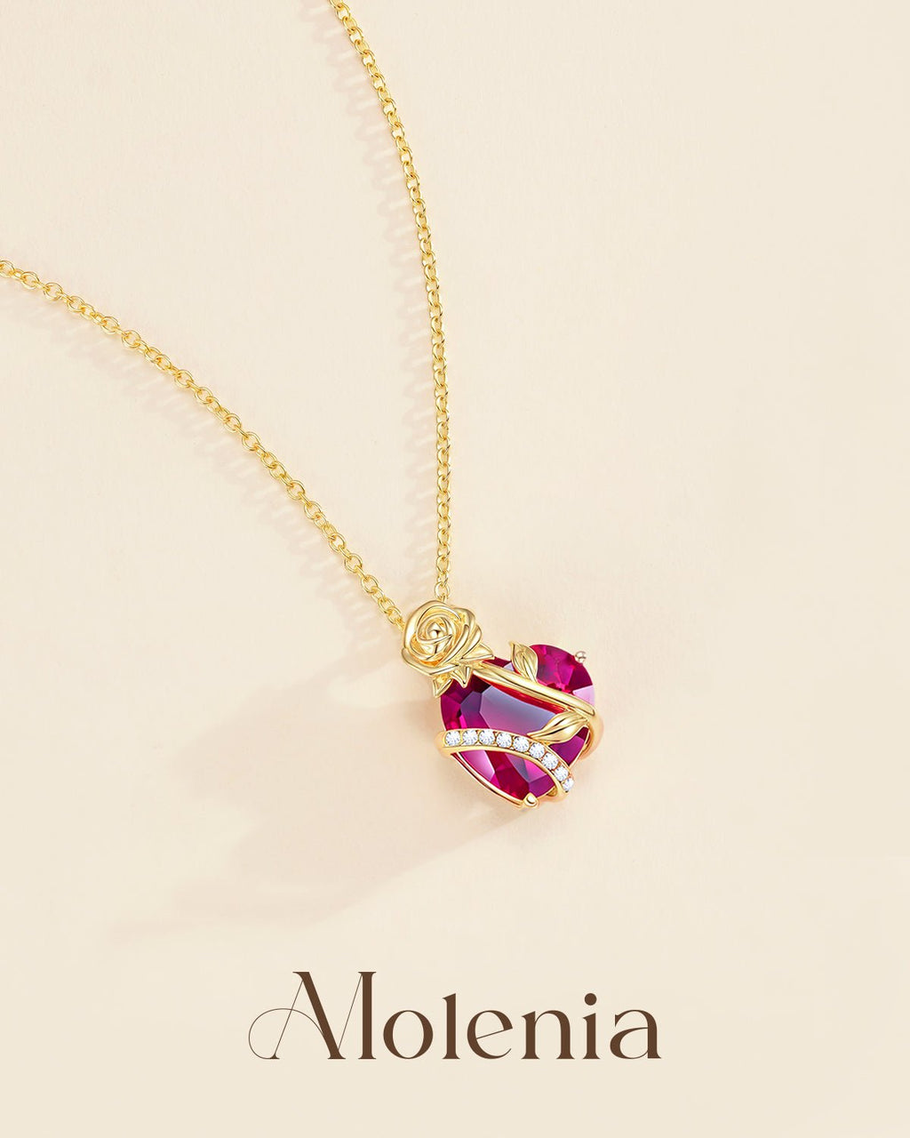 Molenia Heart & Rose Birthstone Necklace