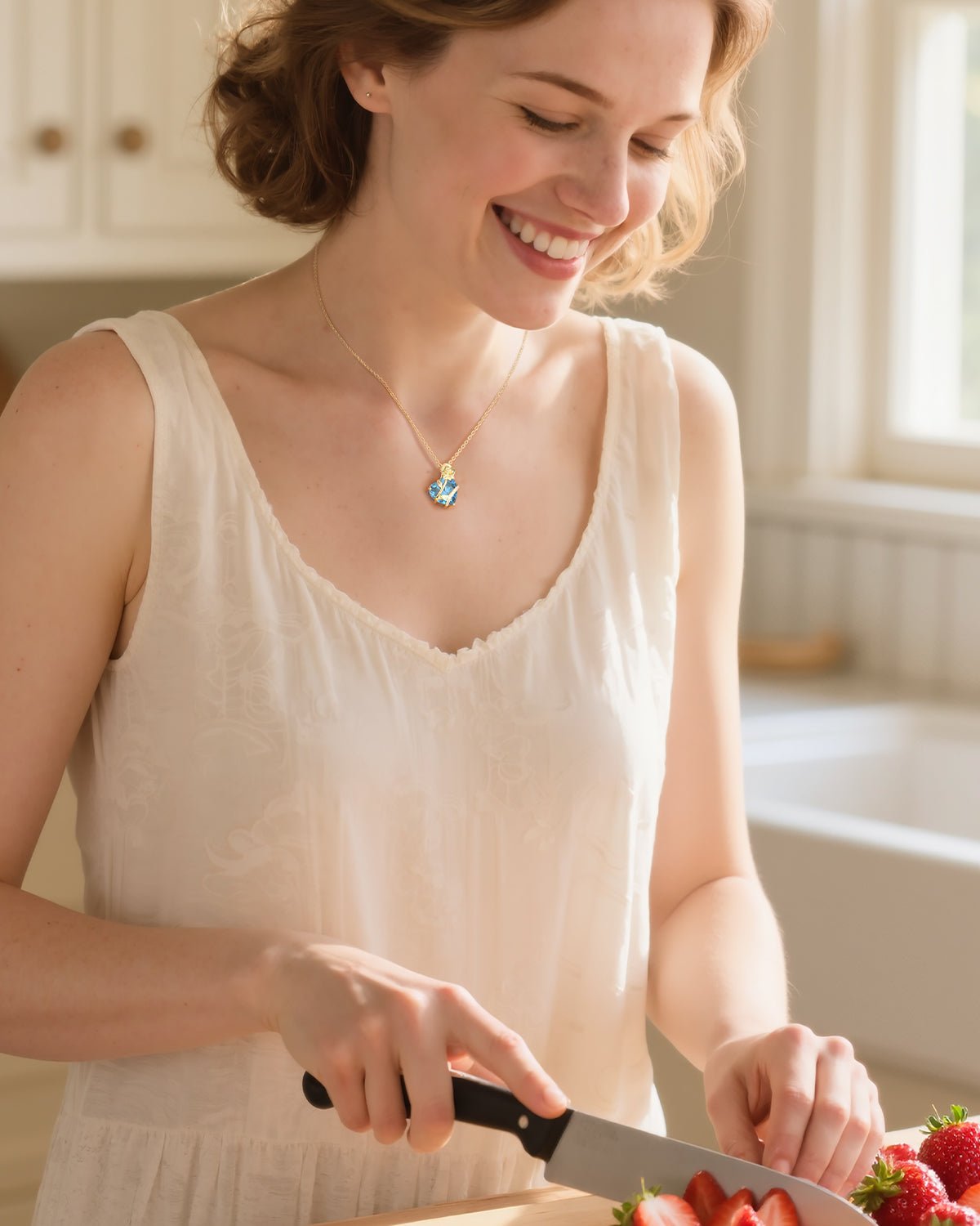 Molenia Heart & Rose Birthstone Necklace