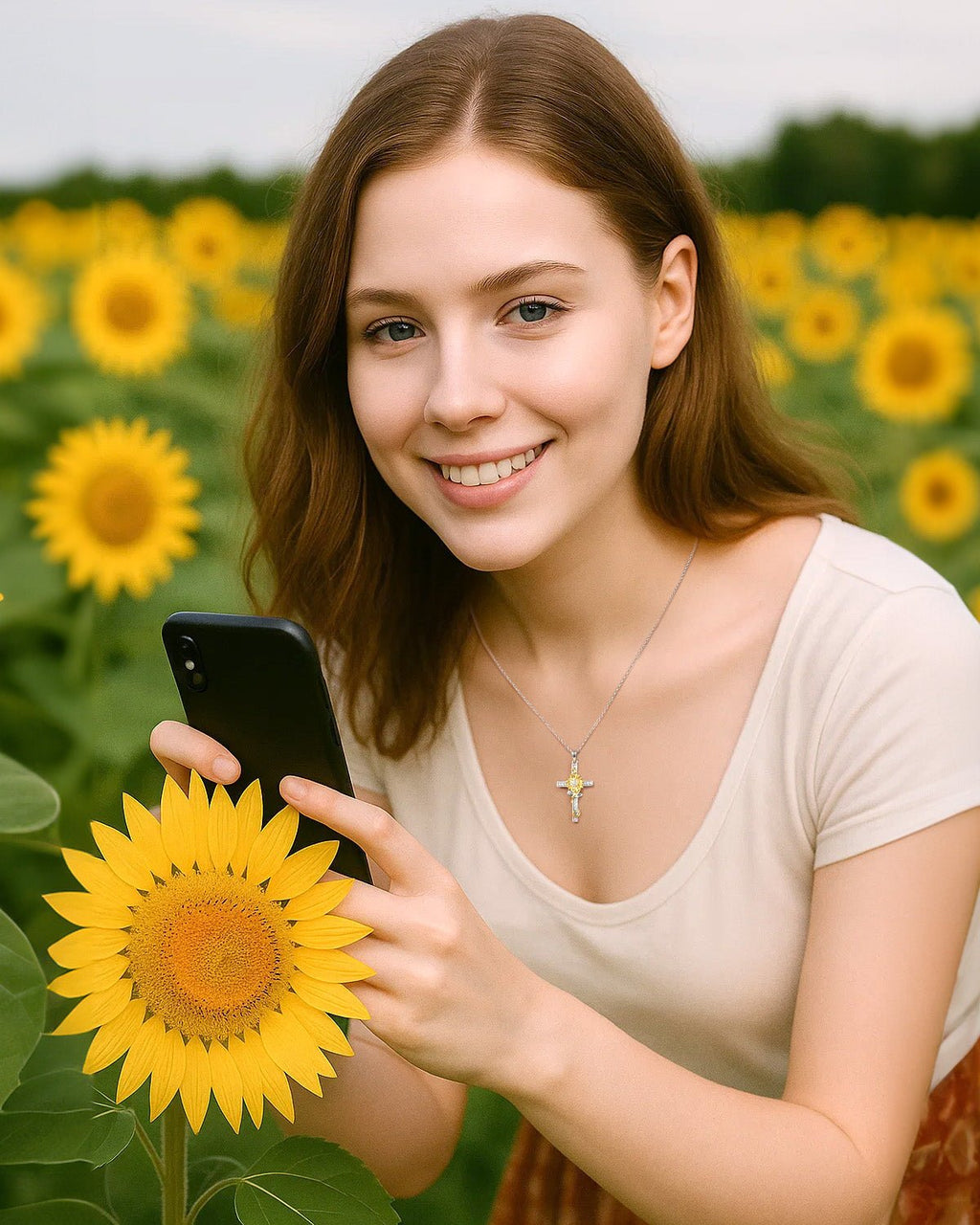 Molenia Sunflower Cross Necklace