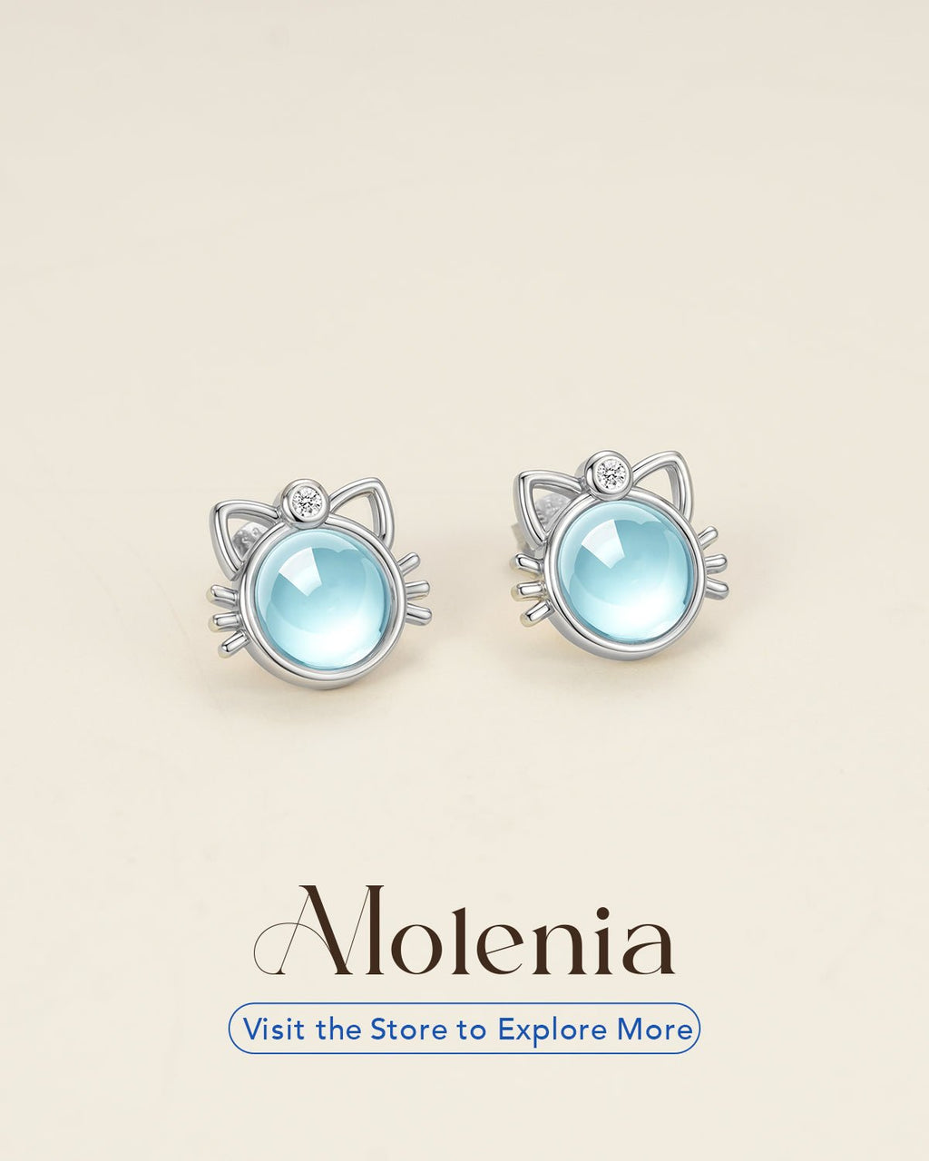 Moonstone Cat Face Stud Earrings