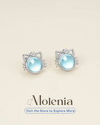Moonstone Cat Face Stud Earrings