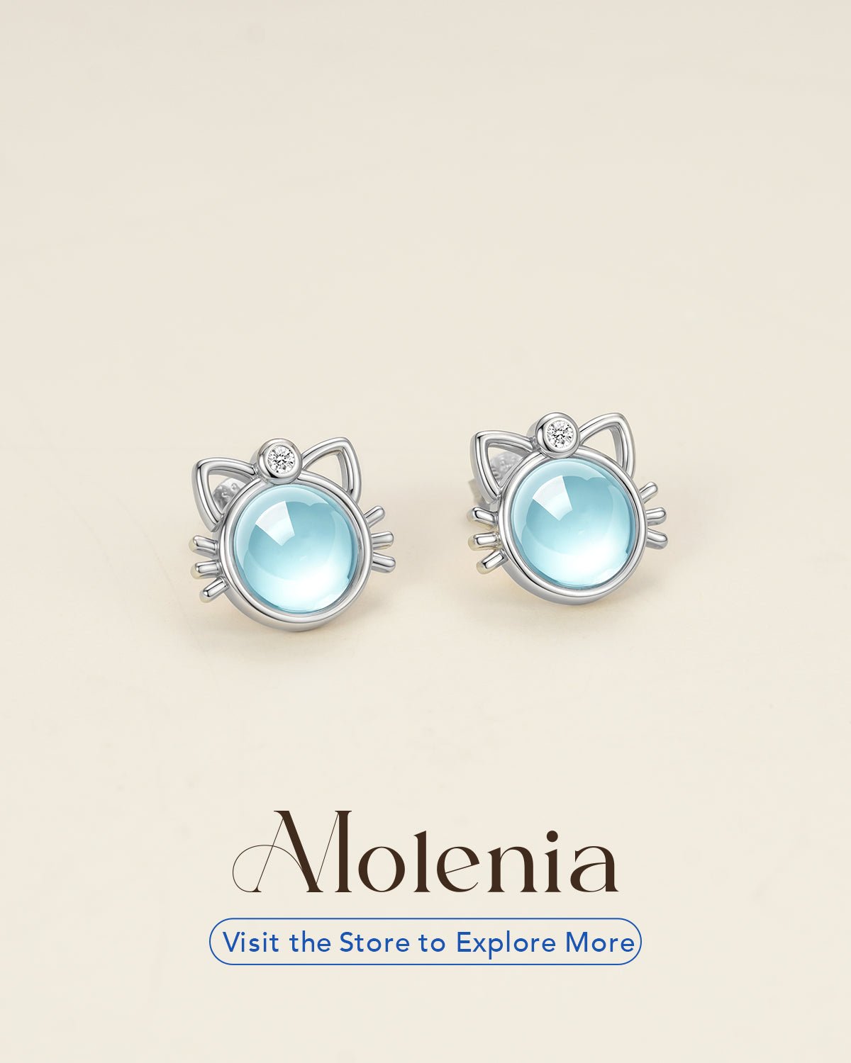 Moonstone Cat Face Stud Earrings
