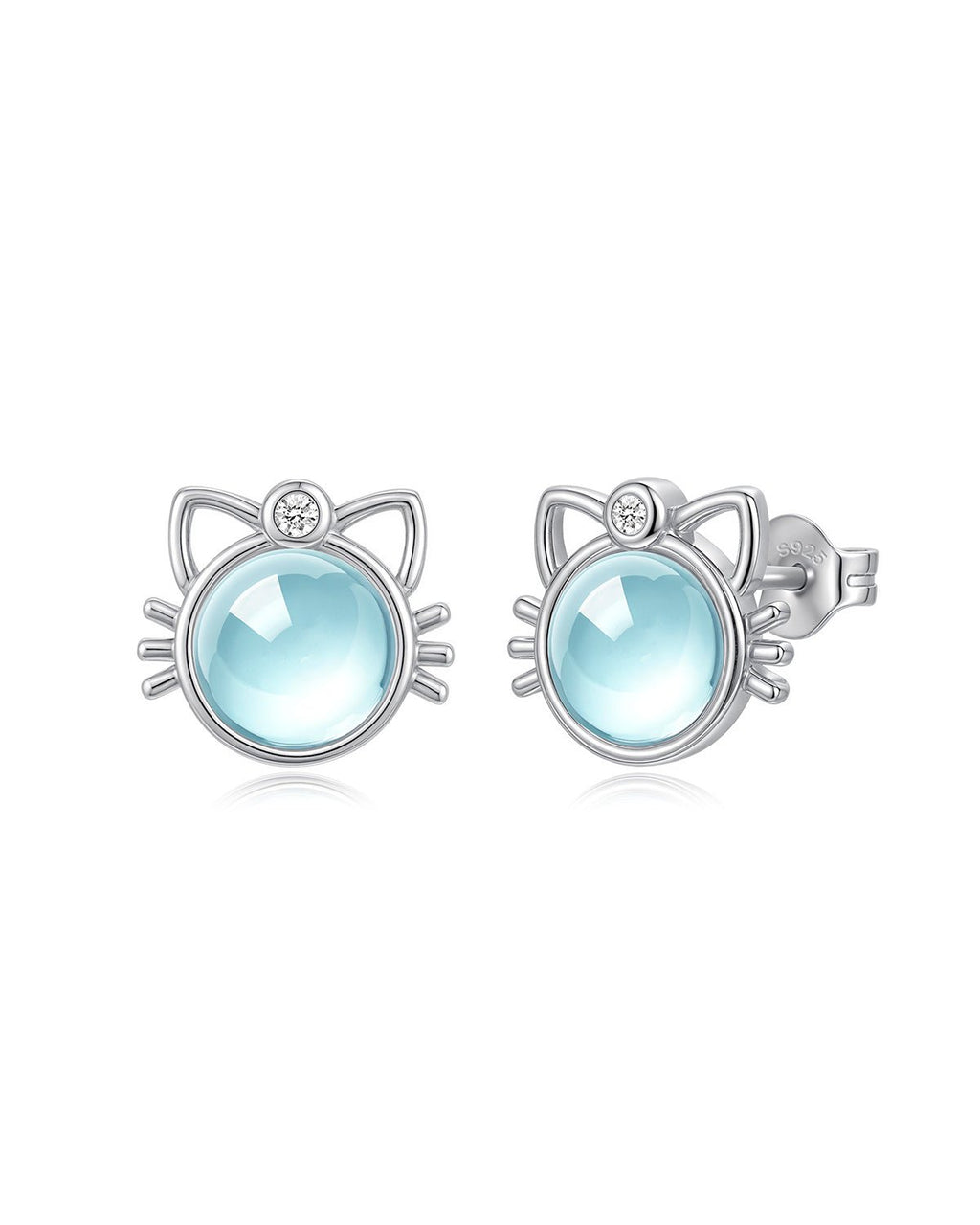 Moonstone Cat Face Stud Earrings