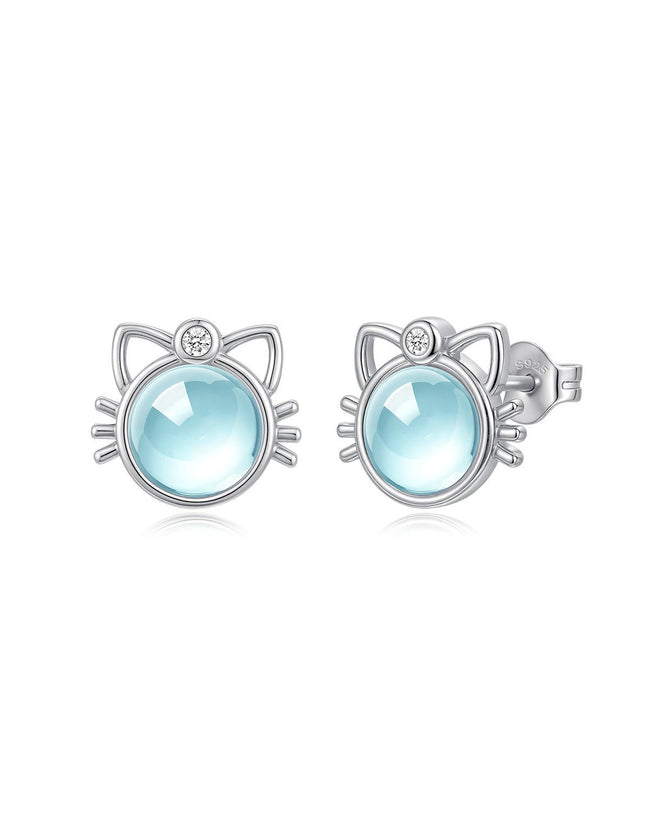 Moonstone Cat Face Stud Earrings Hover Image