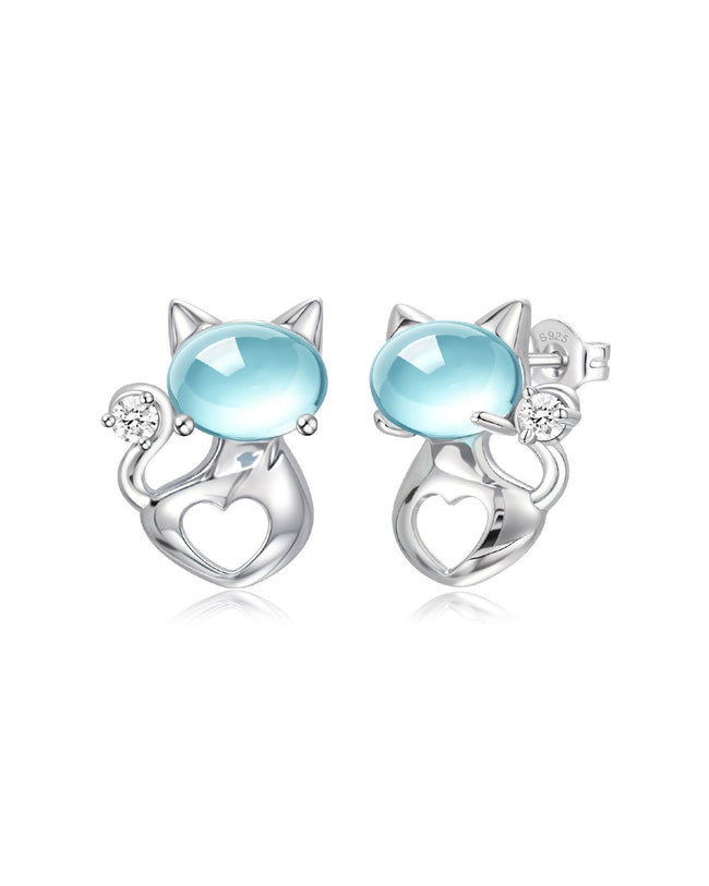 Moonstone Cat Stud Earrings Hover Image