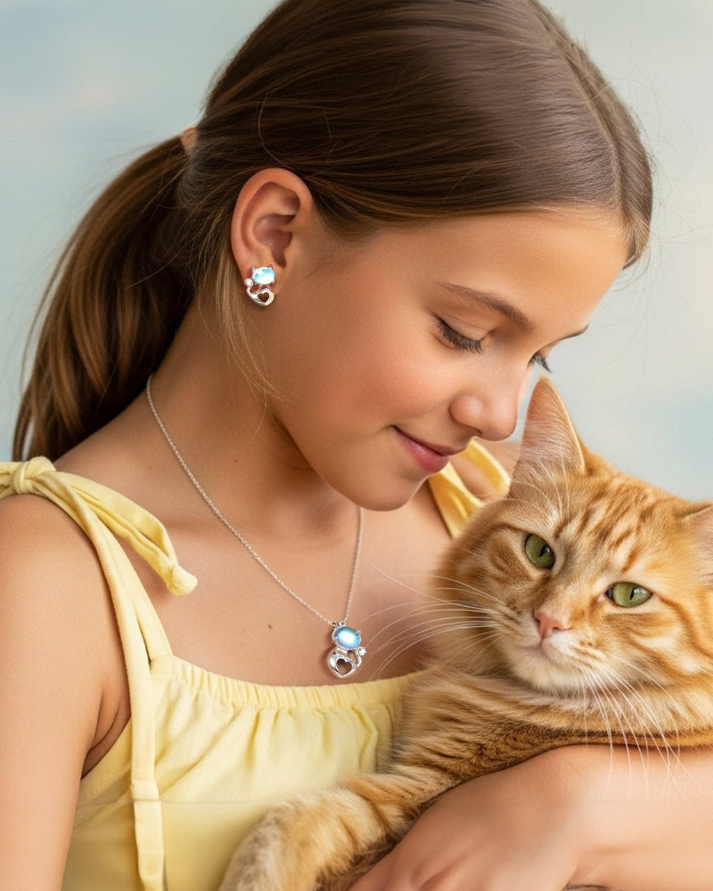 Moonstone Cat Stud Earrings