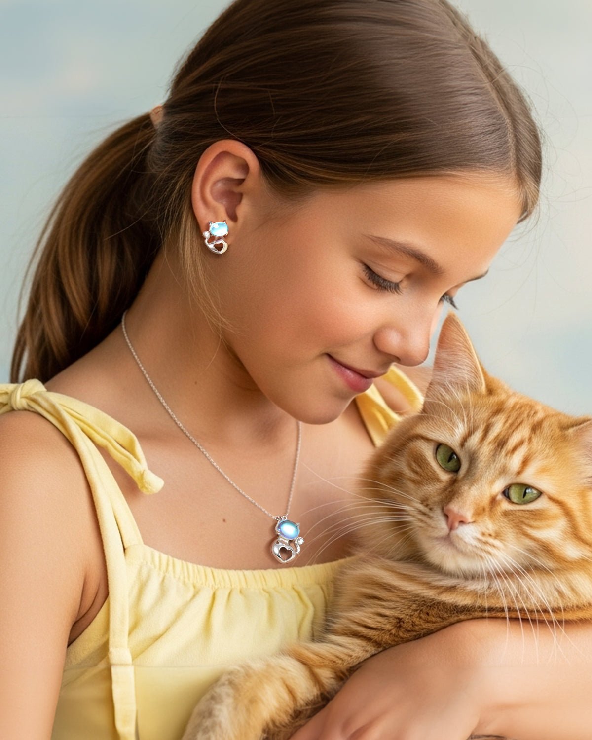 Moonstone Cat Stud Earrings