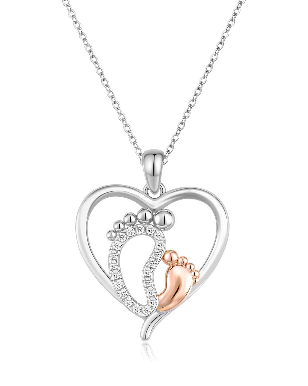 Mother and Baby Footprint Heart Necklace – New Mom Jewelry Gift