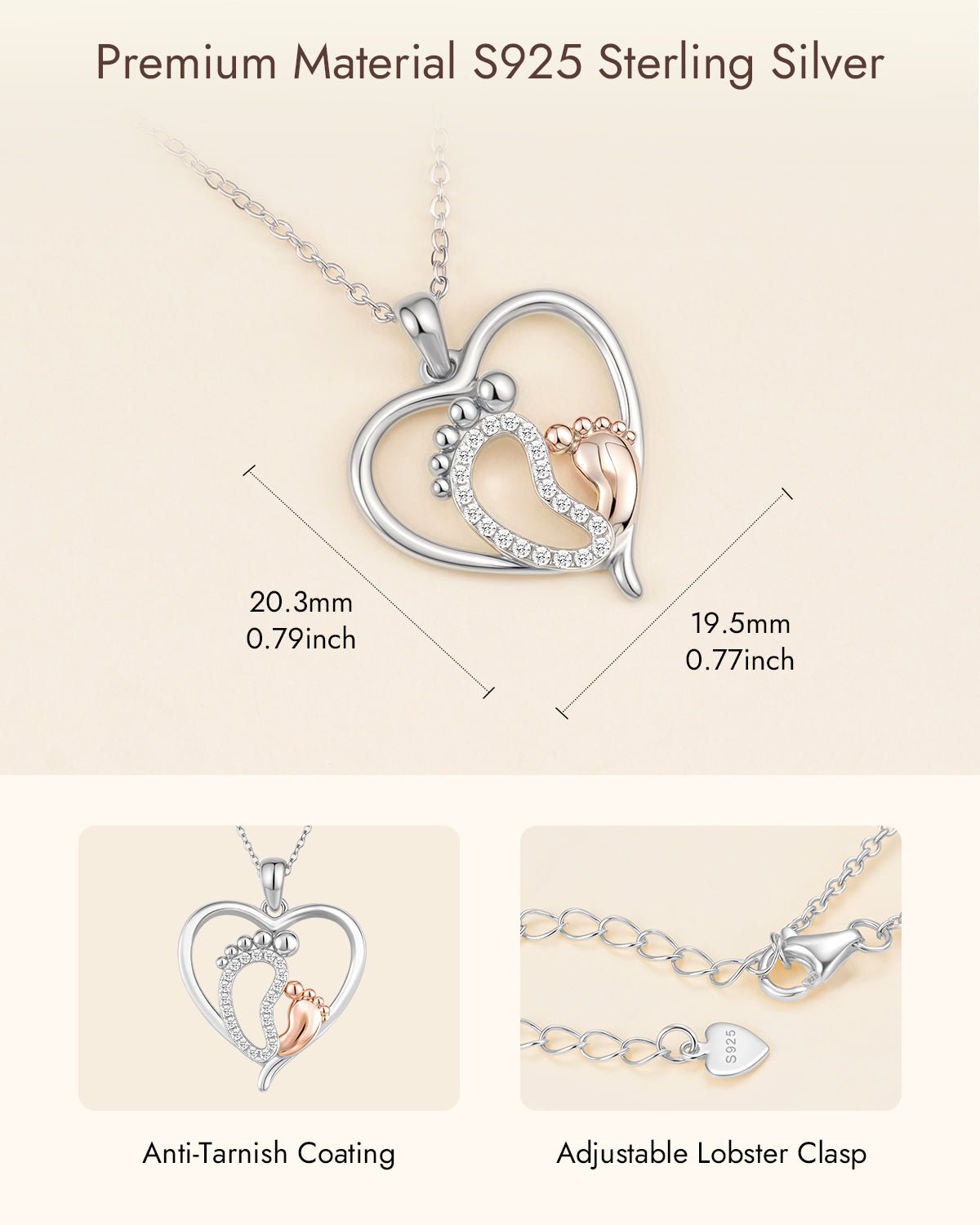 Mother and Baby Footprint Heart Necklace – New Mom Jewelry Gift