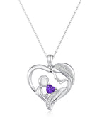 Mother and Child Heart Birthstone Necklace